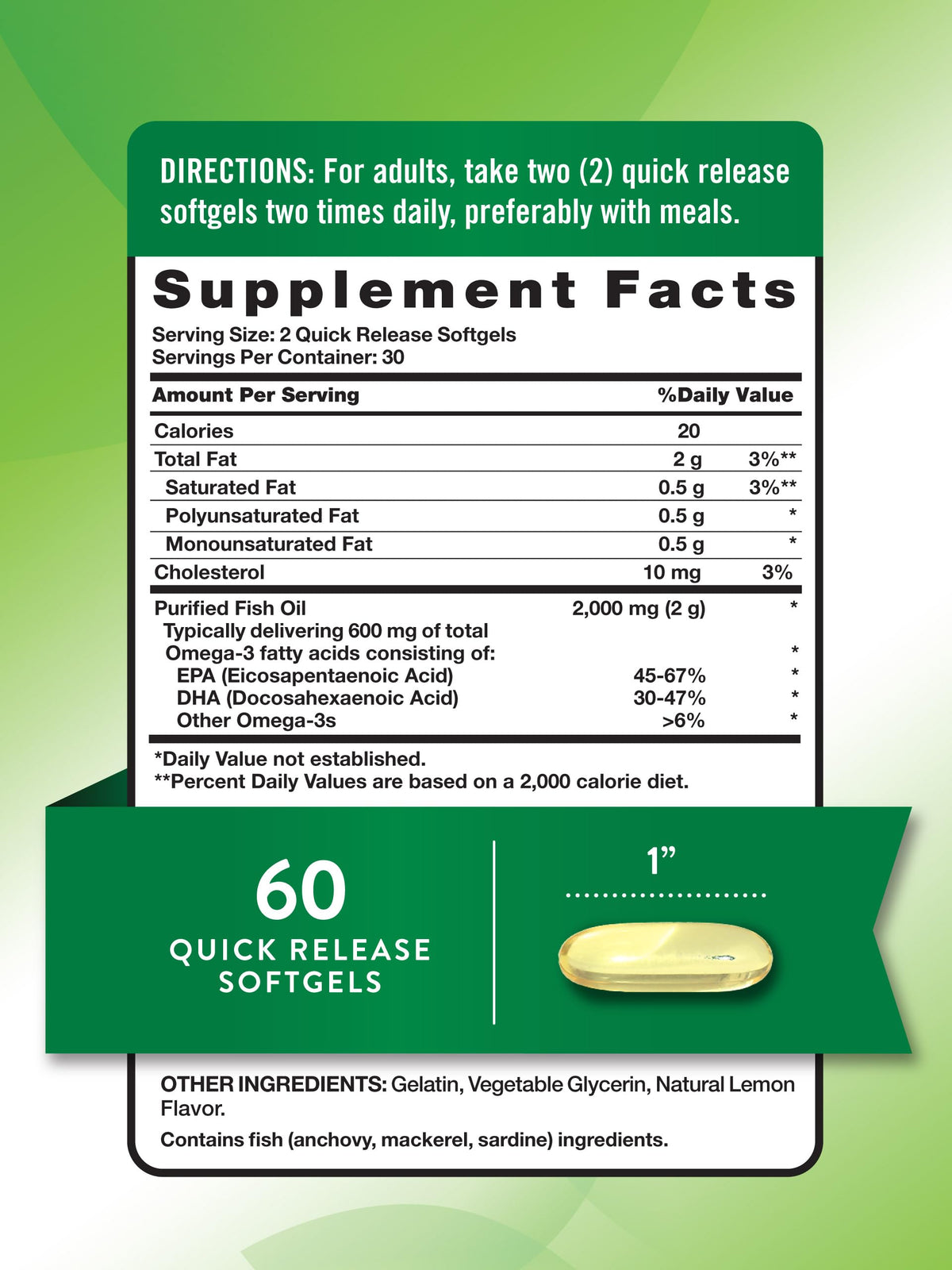 Fish Oil Omega 3 2000mg 60 Softgels I512938