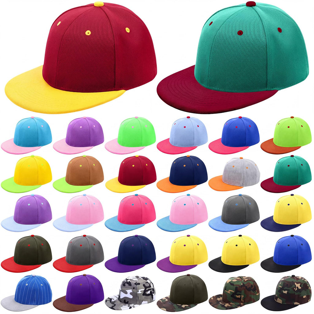 30 Pcs Flat Bill Snapback Hats Bulk Adjustable P94657