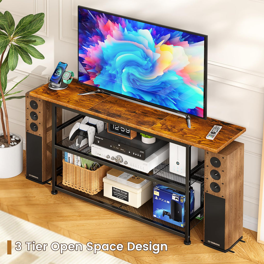 Rustic Brown TV Stand up to 55 Inch with 3 Tier Storage Shelves Y99818