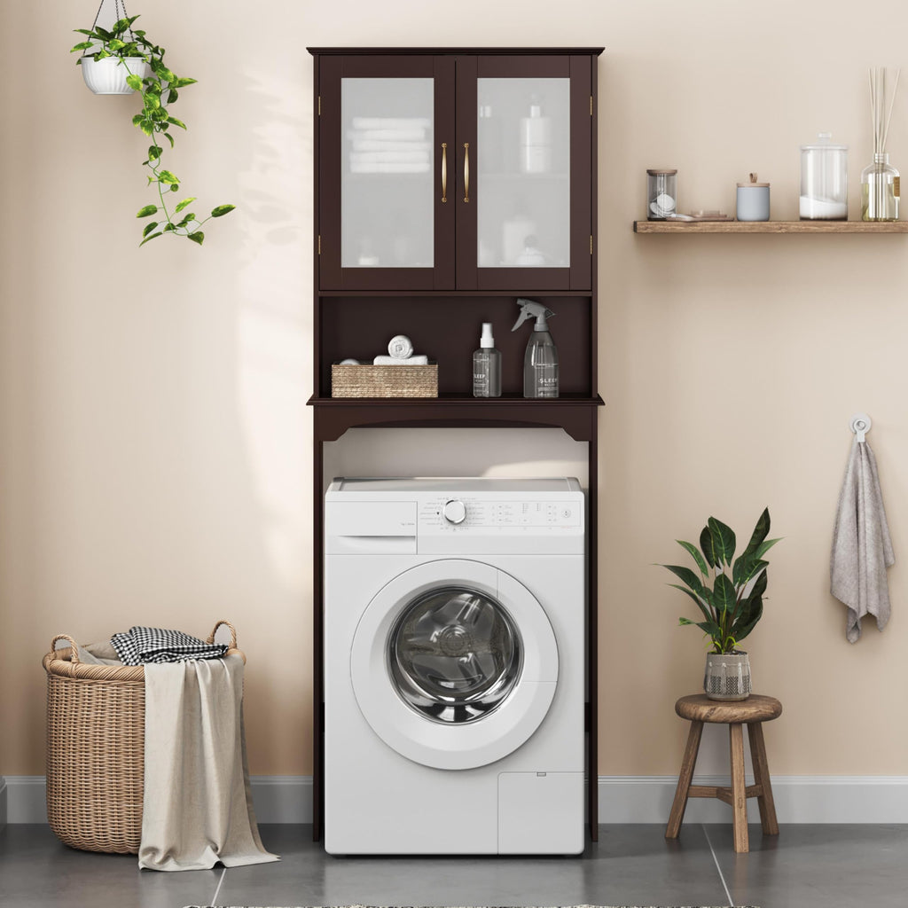 Over the Toilet Storage Cabinet with Glass Doors D696489