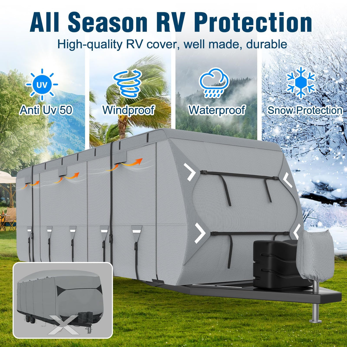 16-18ft Heavy Duty Waterproof RV Cover with Tire Cover V117