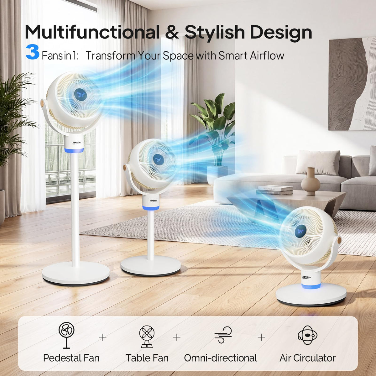 3-in-1 Pedestal Tabletop Oscillating Fan with Remote White V781