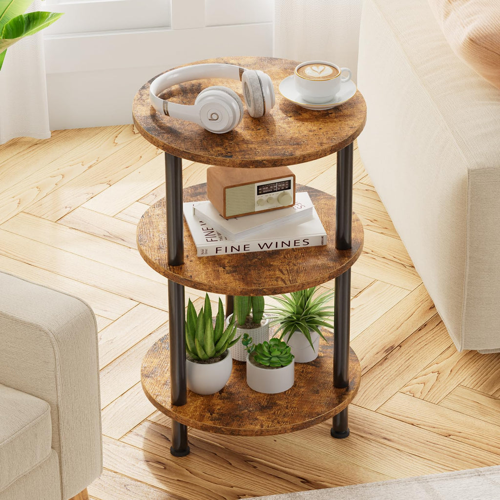 Rustic Brown 3 Tiers Round Side Table S9961