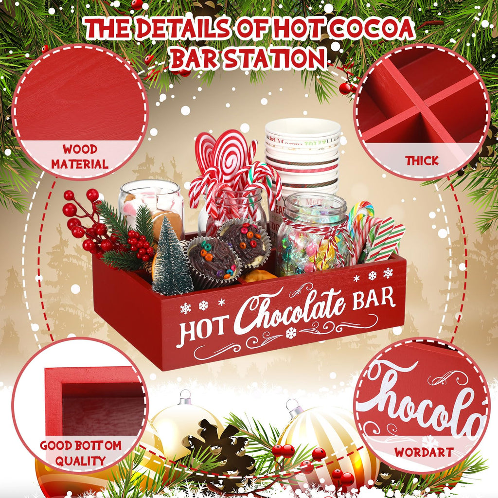 Christmas Hot Cocoa Bar Station Organizer Storage Box Wood Red T958