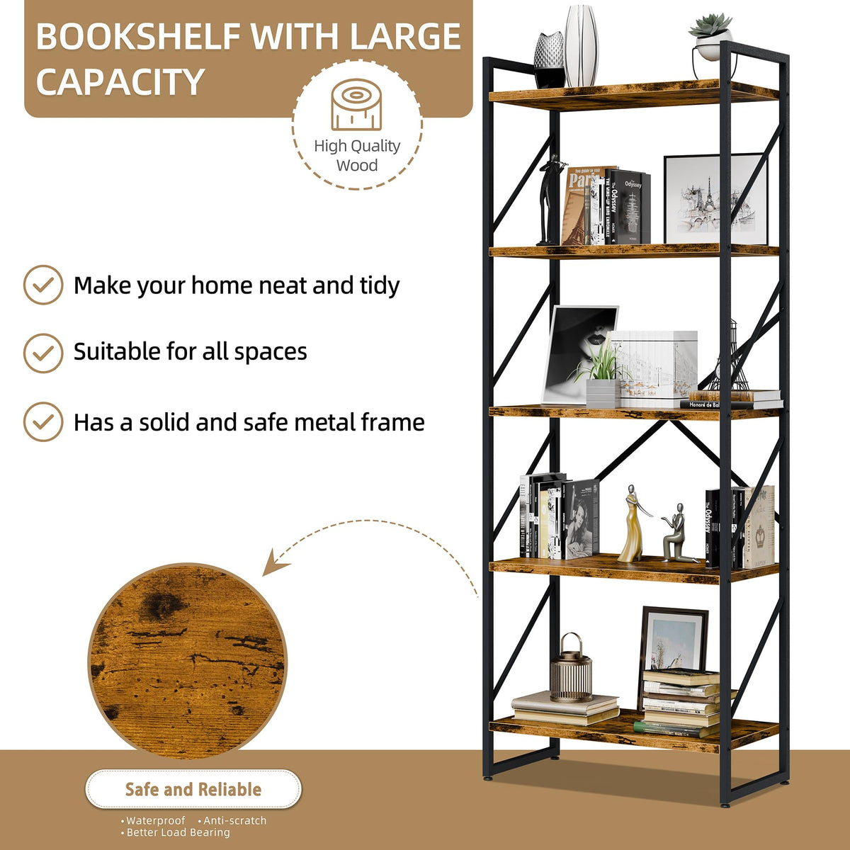 5 Tier Metal Bookshelf K794