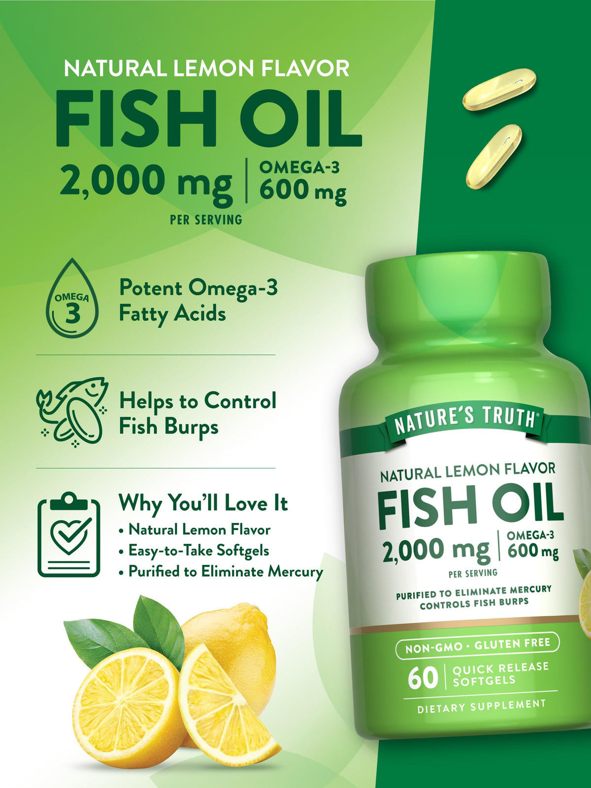 Fish Oil Omega 3 2000mg 60 Softgels I512938