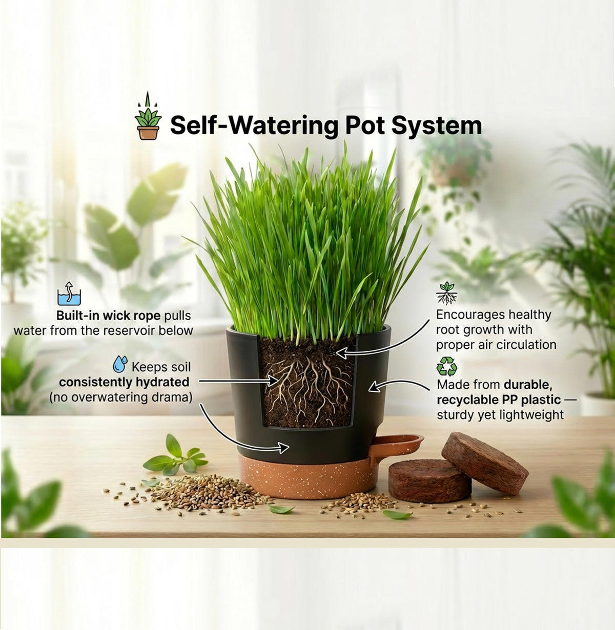 Cat Grass Gift Set with Self-Watering Pot & 3-Pack Refill H21637