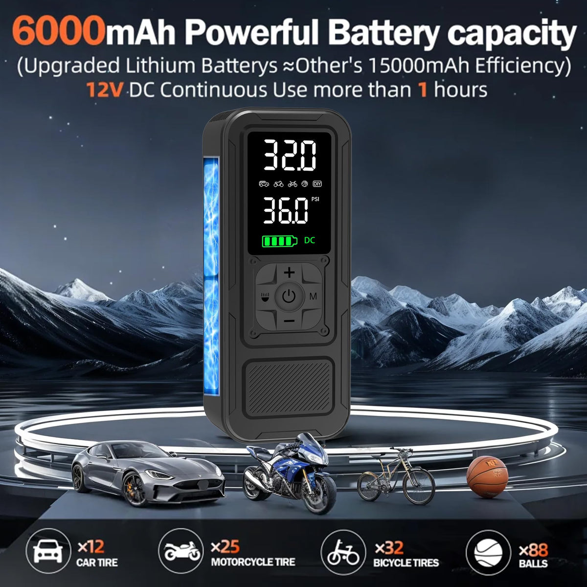 Portable Air Compressor 6000mAh 150PSI Tire Inflator W592
