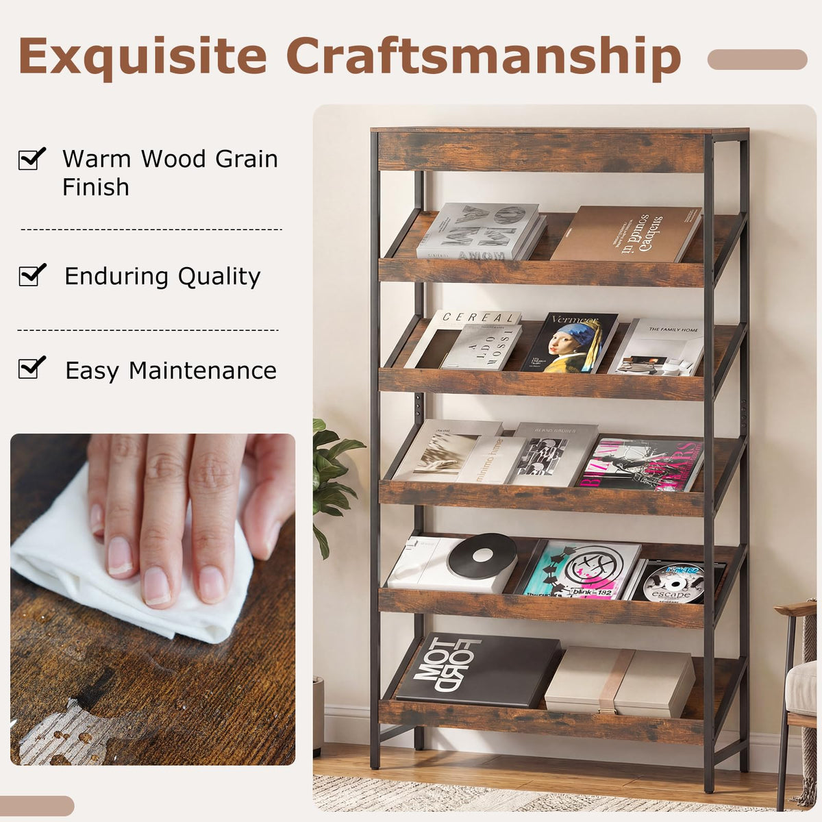 6-Tier Tall Freestanding Bookshelf with Angled Shelves I6792