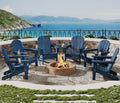 Navy Blue HDPE Folding Adirondack Chair Set of 6 with Cup Holder D3761