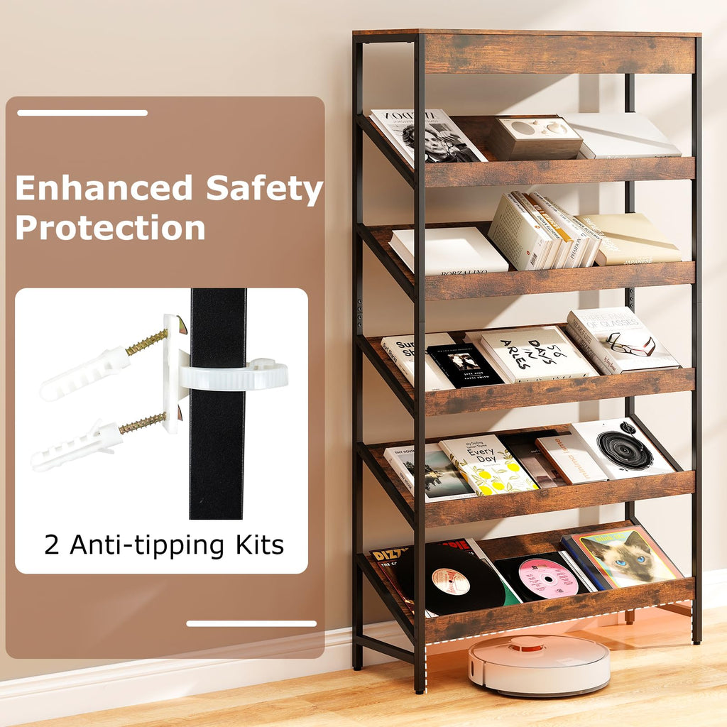 6-Tier Tall Freestanding Bookshelf with Angled Shelves I6792