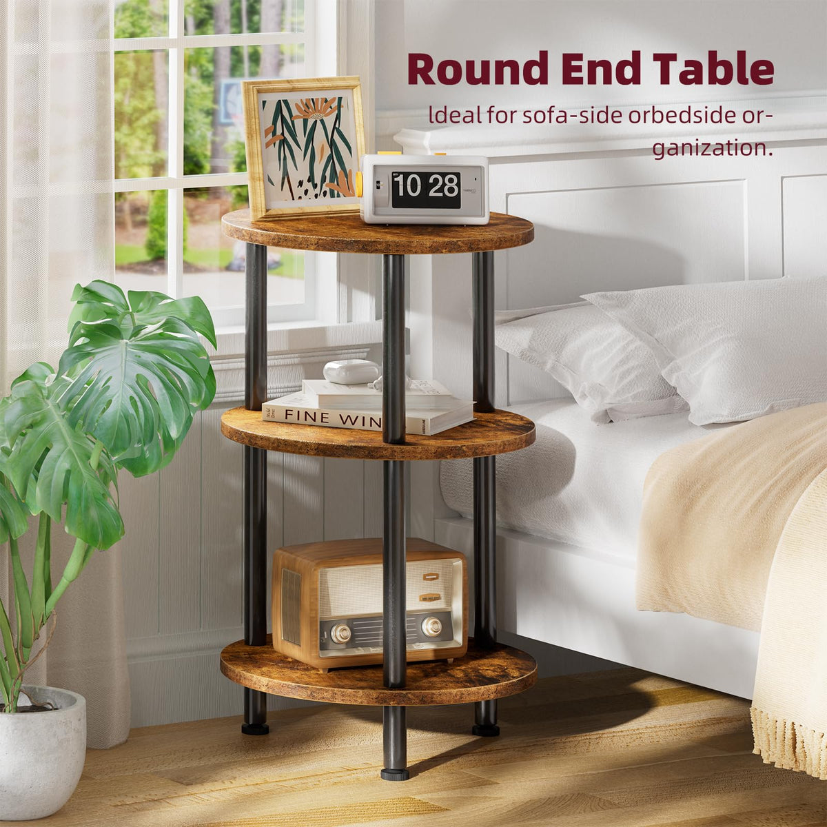 Rustic Brown 3 Tiers Round Side Table S9961