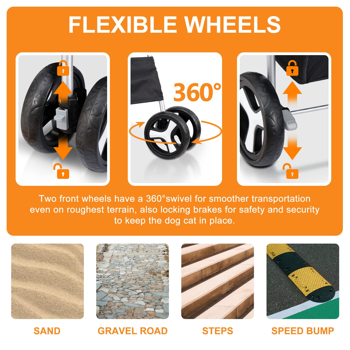 4 Wheels Foldable Pet Stroller with Storage Basket and Cup Holder E891506