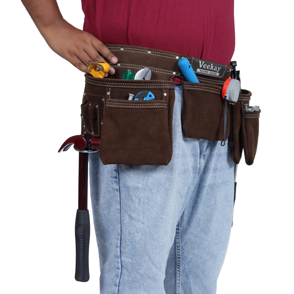 Brown Suede Leather 11-Pocket Tool Belt V4608