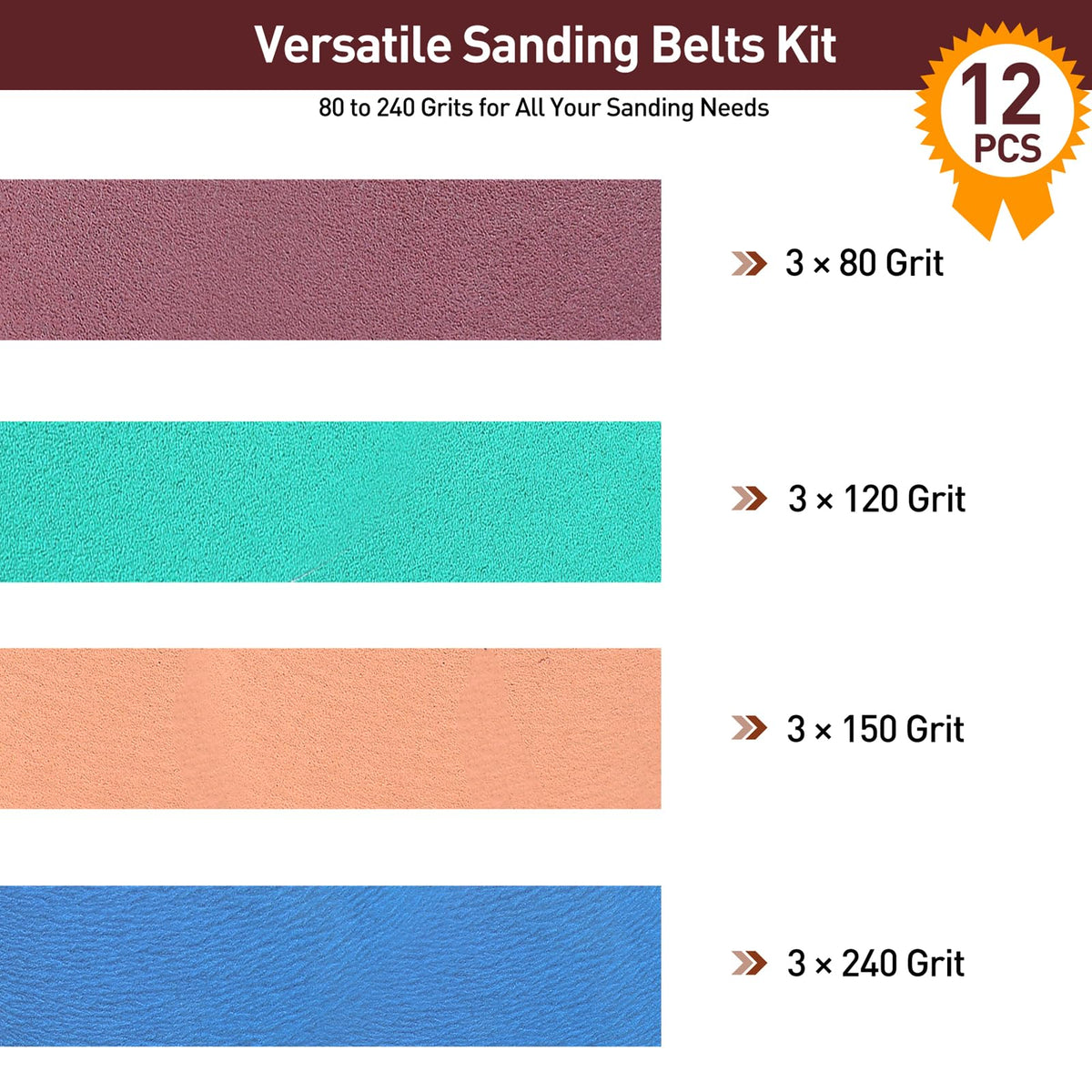 4" x 36" Assorted Grits 12 Pcs Aluminum Oxide Sanding Belts H99669