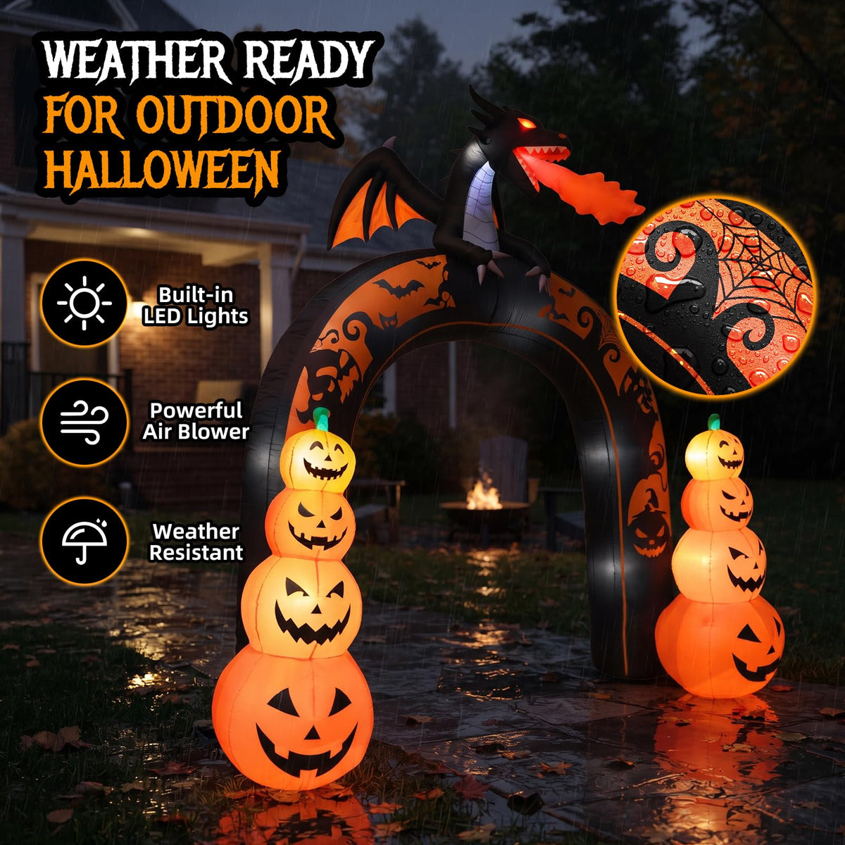 10 FT Tall Halloween Inflatables Dragon Pumpkin Archway Outdoor Decorations with Built-in LEDs Y693789