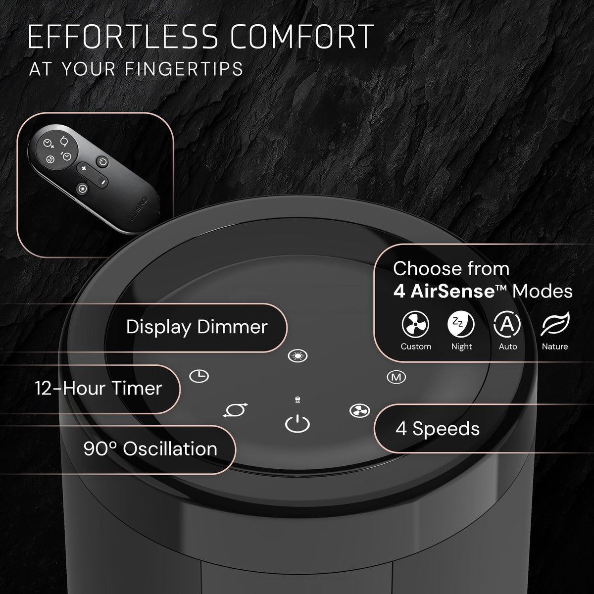 Black Tower Fan with Remote C516