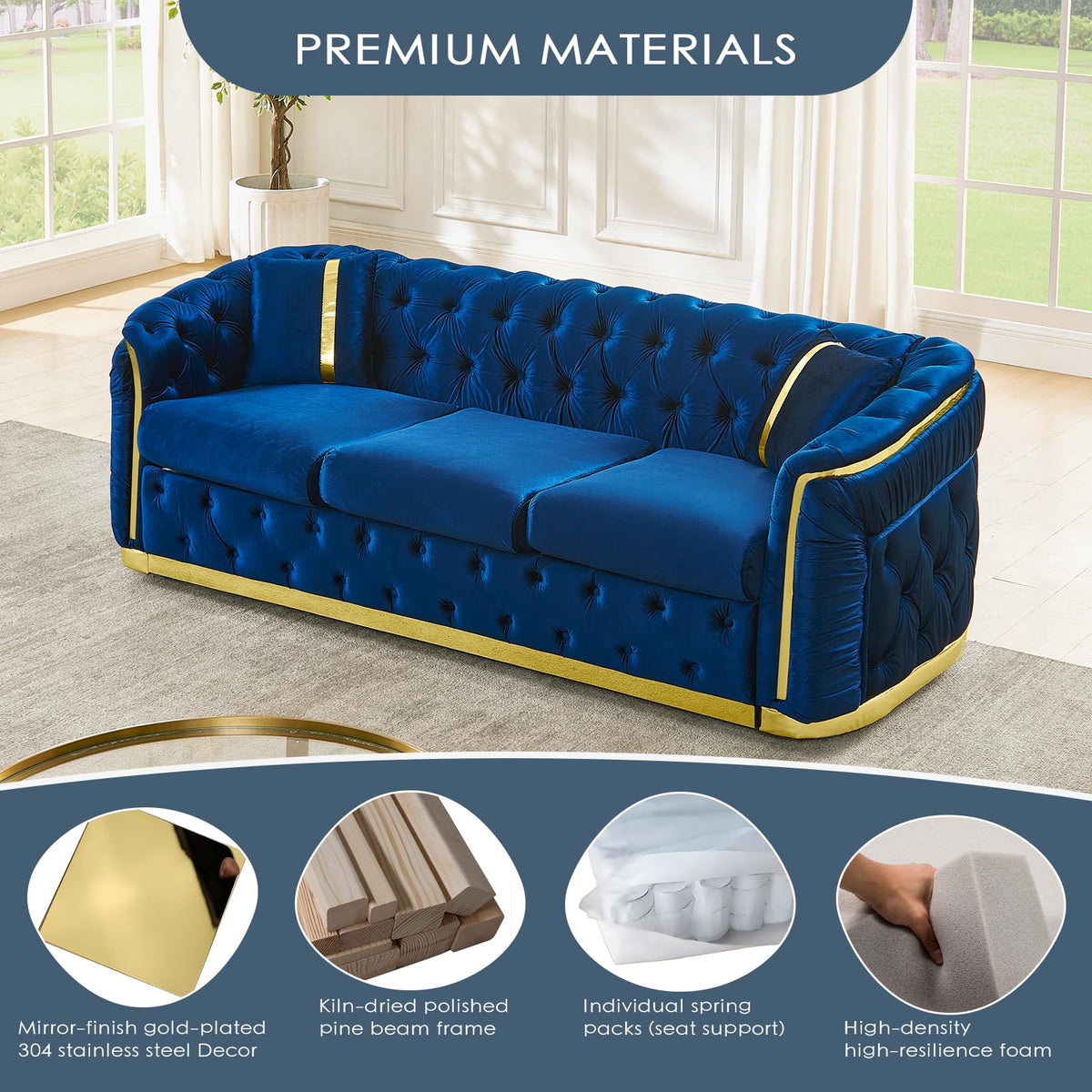 Velvet Button Tufted Chesterfield Sofa Set B7993