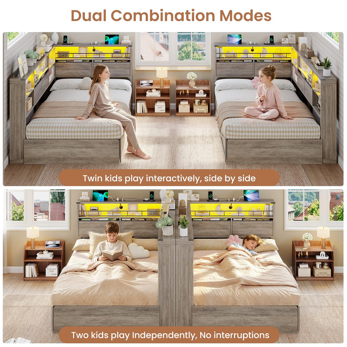 Twin Corner Bed Daybed with 6 Storage Drawers Grey Y667