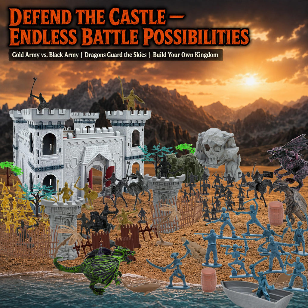 Medieval Castle Building Set with Knights and Dragon M841548