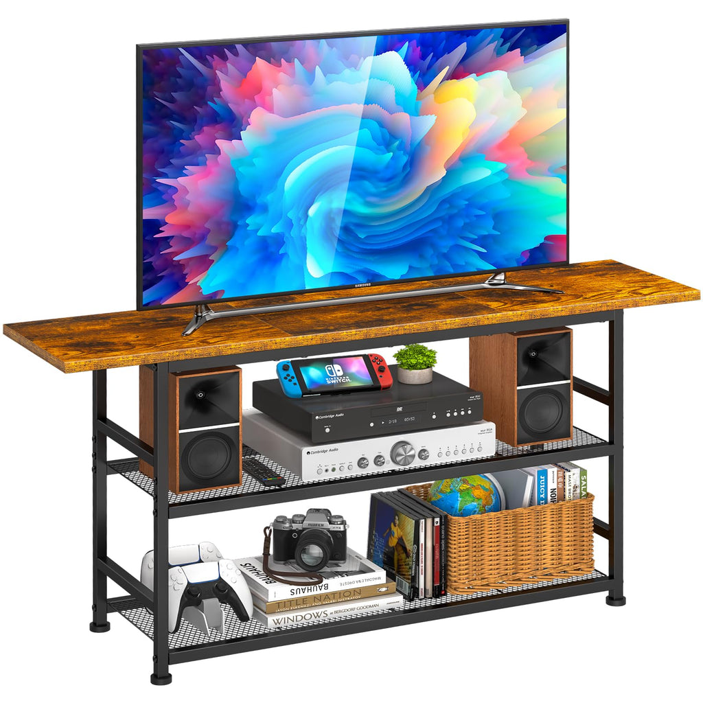 Rustic Brown TV Stand up to 55 Inch with 3 Tier Storage Shelves Y99818