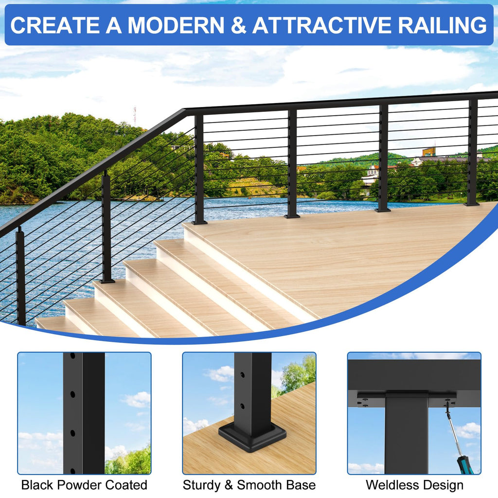 36" Cable Railing Kit with 3 Stainless Steel Black Posts A991380