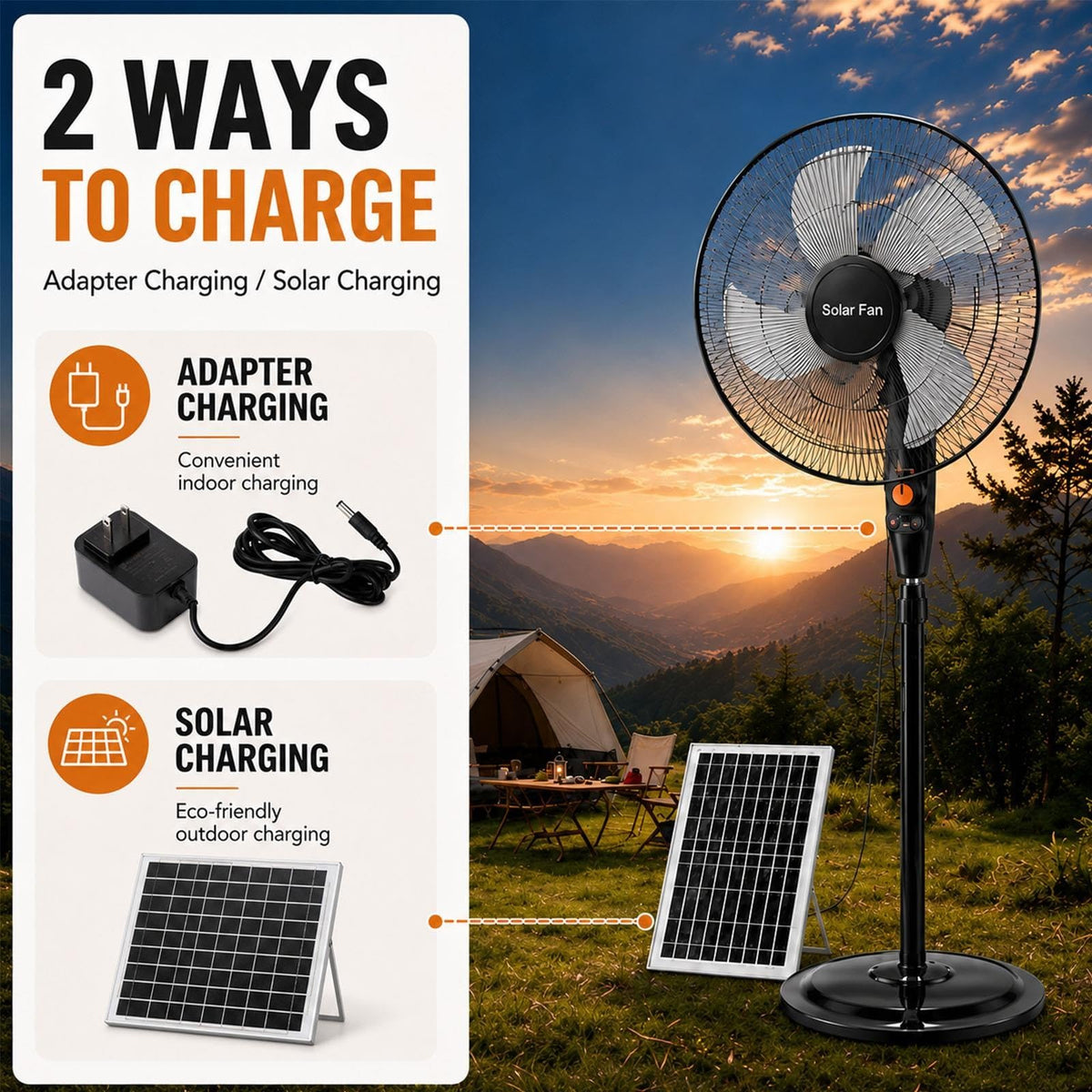 Rechargeable Pedestal Fan with Solar Panel L2647