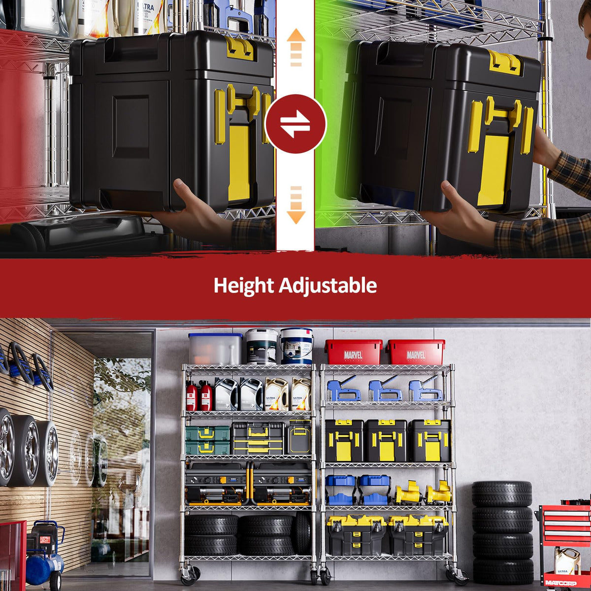 5-Tier Adjustable Heavy Duty Steel Wire Shelving Unit with Wheels J998