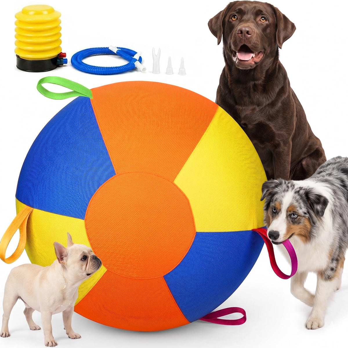 Inflatable Dog Ball with Handle Cover & Pump 18in E578762