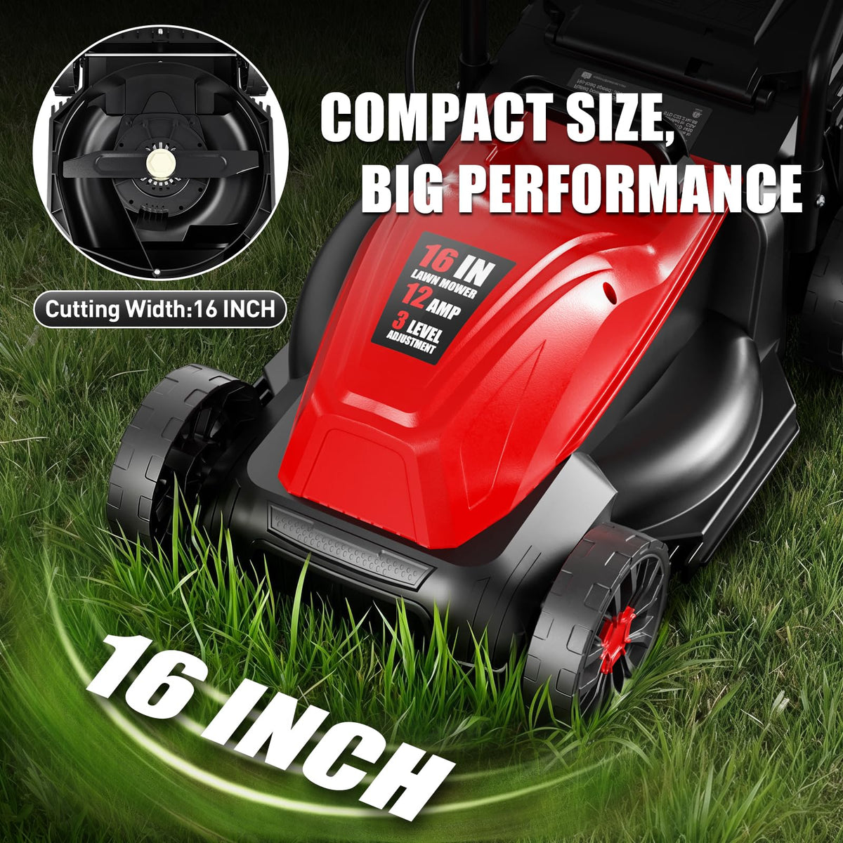 16" Corded Lawn Mower with 3-Position Height Adjustment X36189