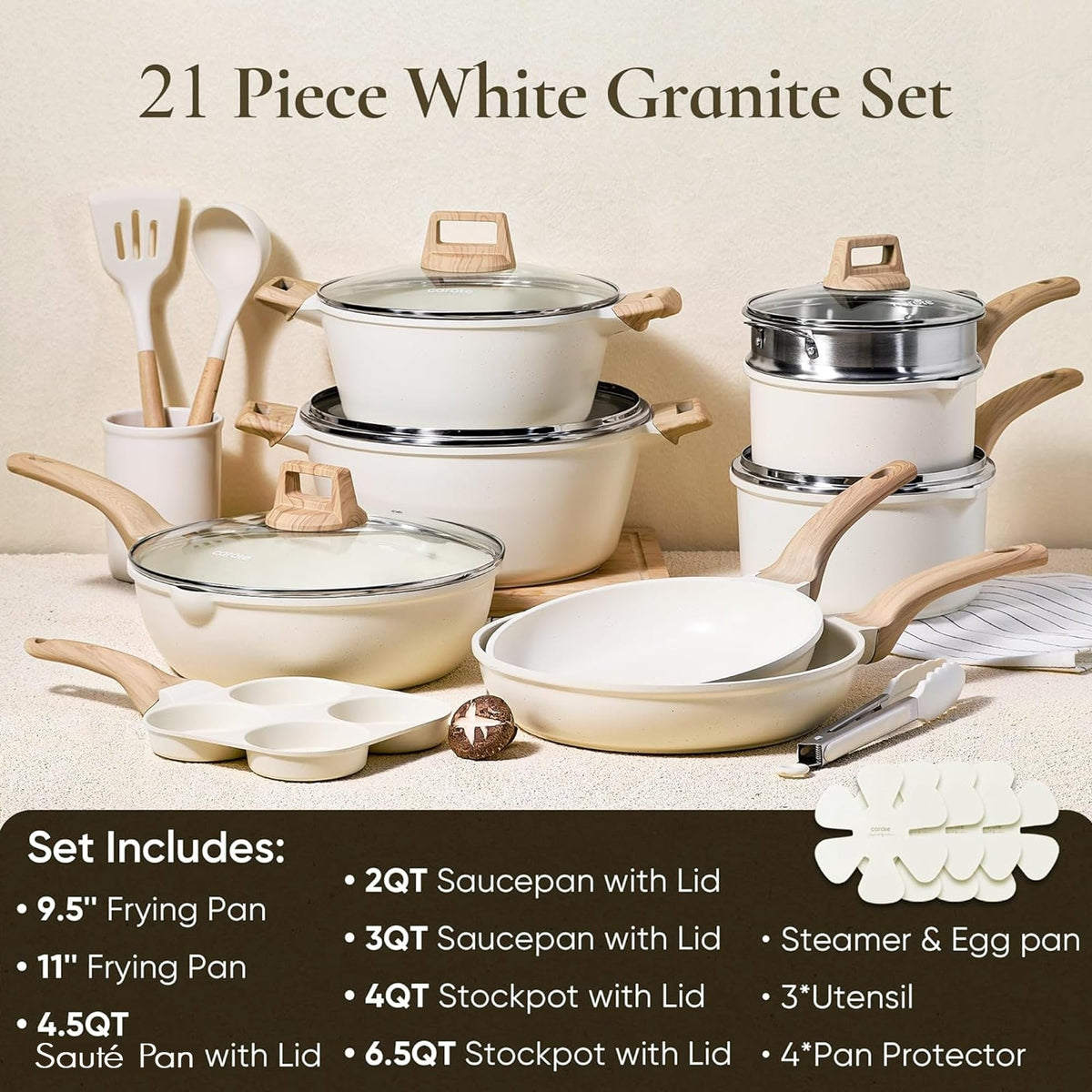 21 Pc Nonstick Cookware Set with Egg Pan Q7723