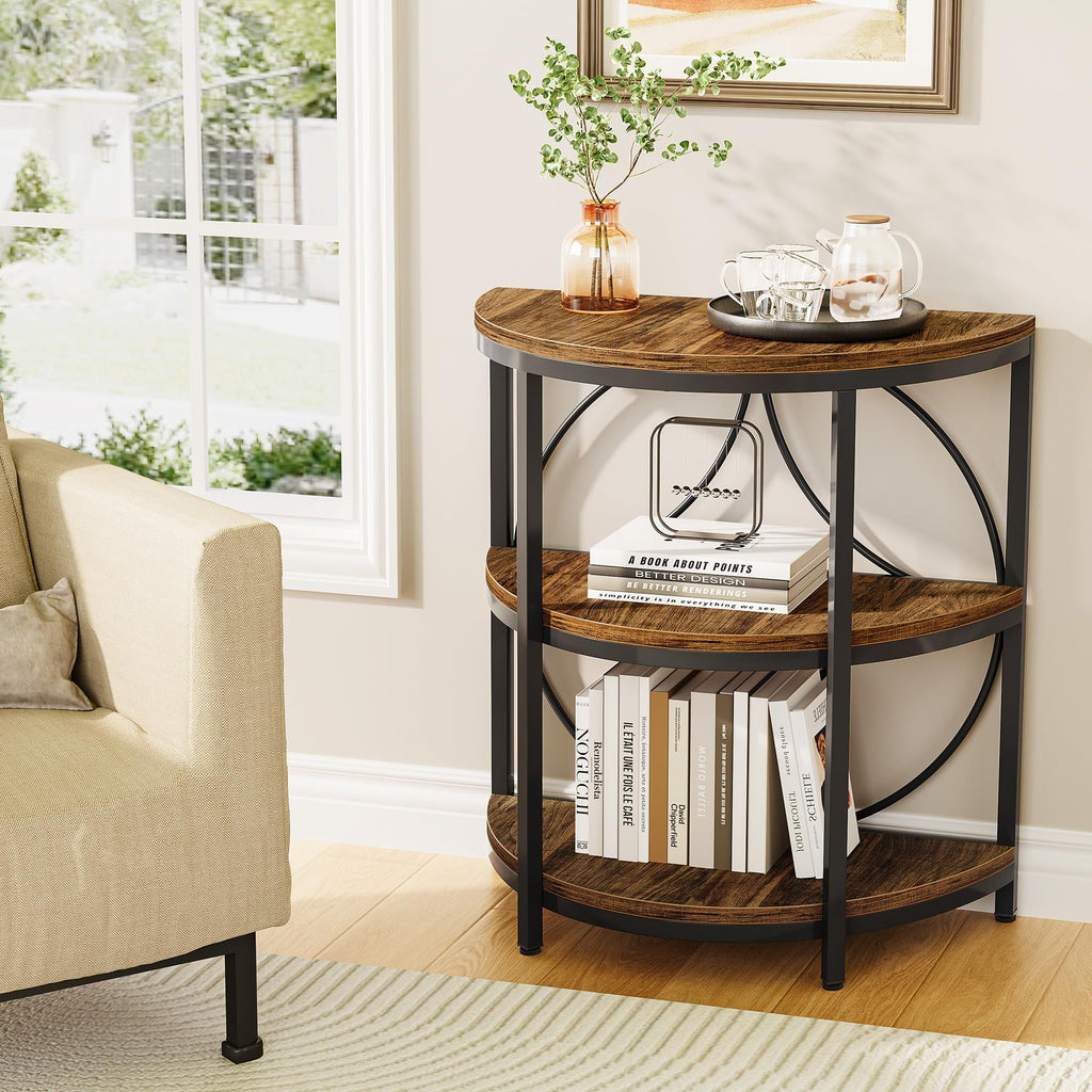 Half Round 3-Tier Narrow Side Table with Metal Frame H8820