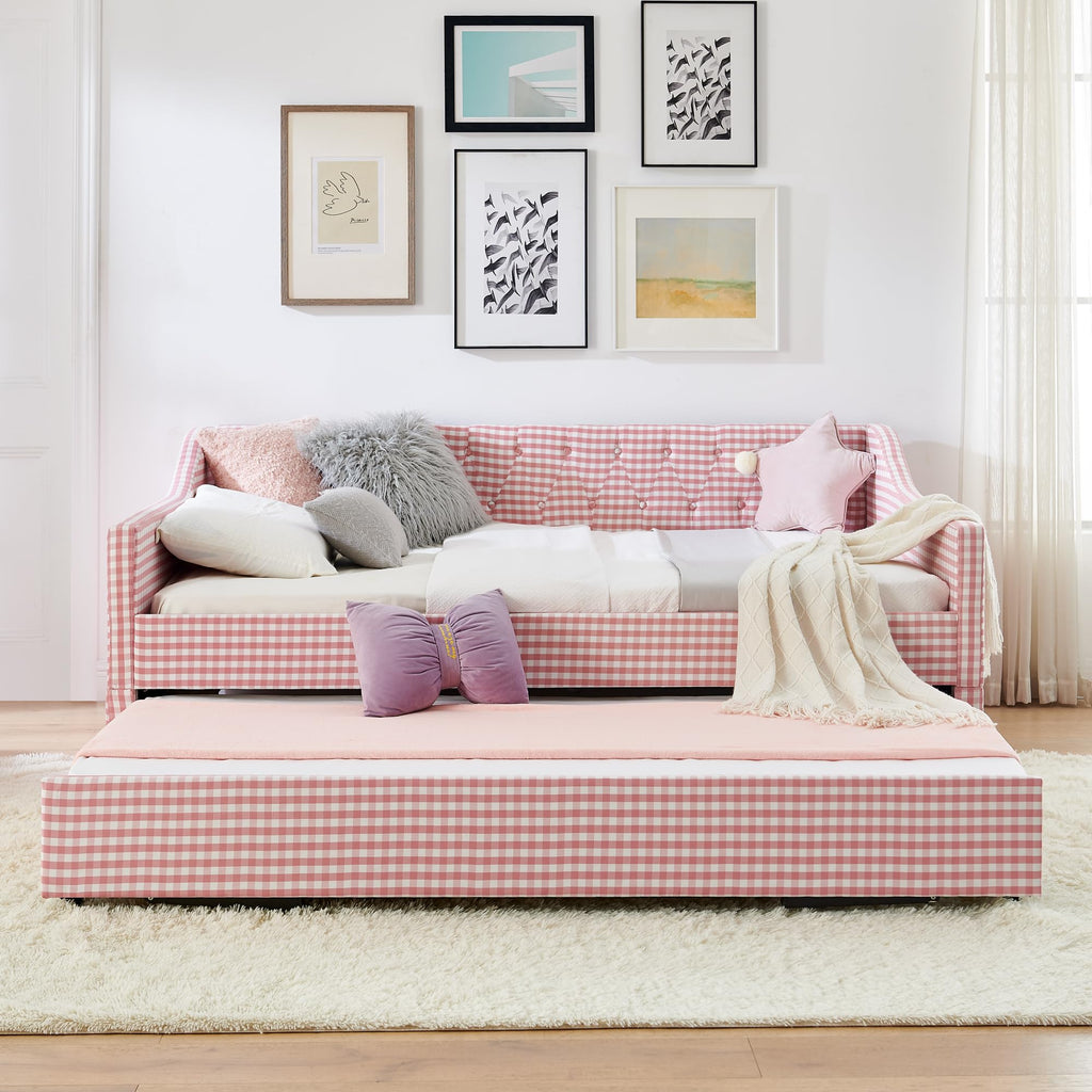Full Size Upholstered Daybed with Trundle and Side Pocket X1499