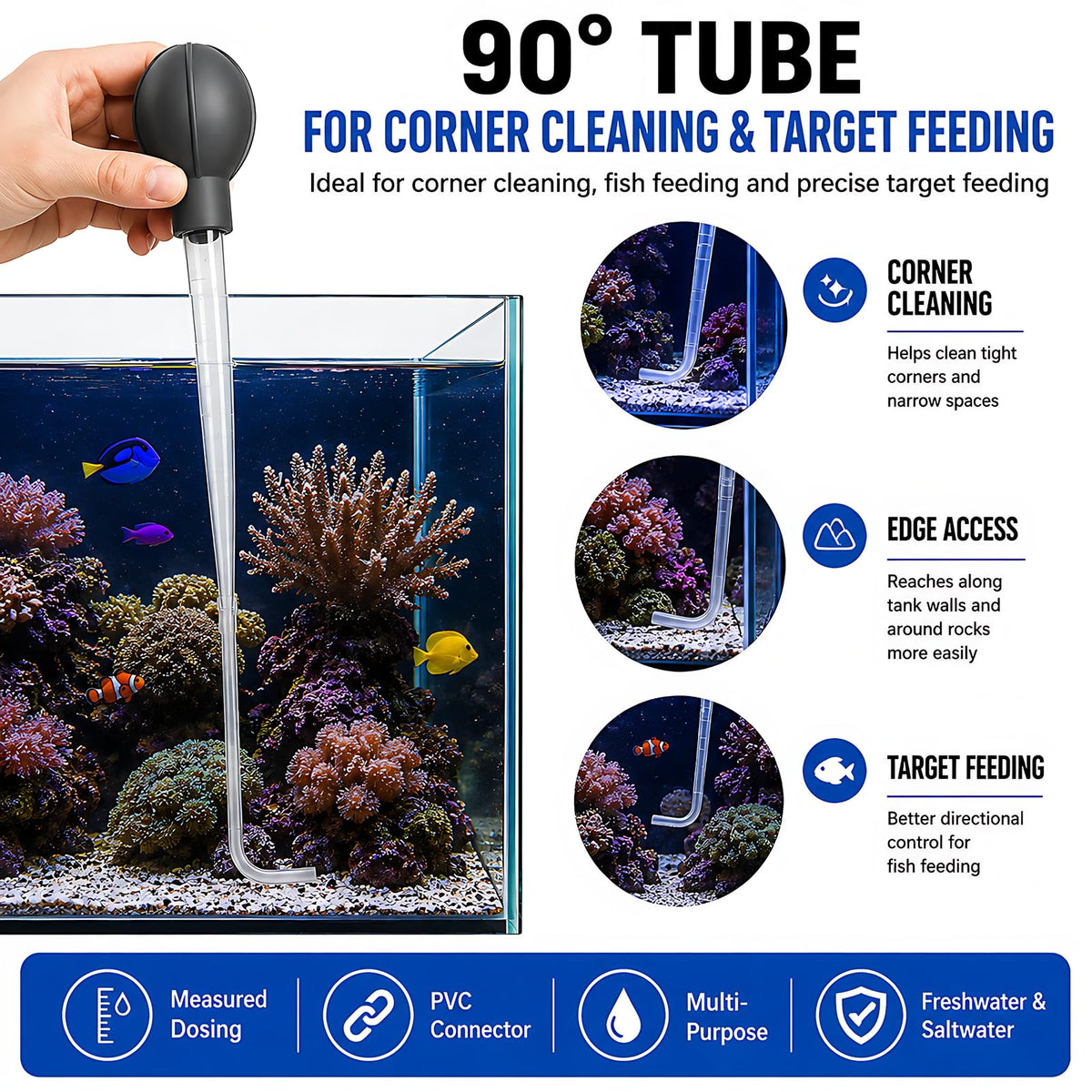 Aquarium Turkey Baster 4-in-1 Spot Cleaner and Coral Feeder 21.6 in A98106