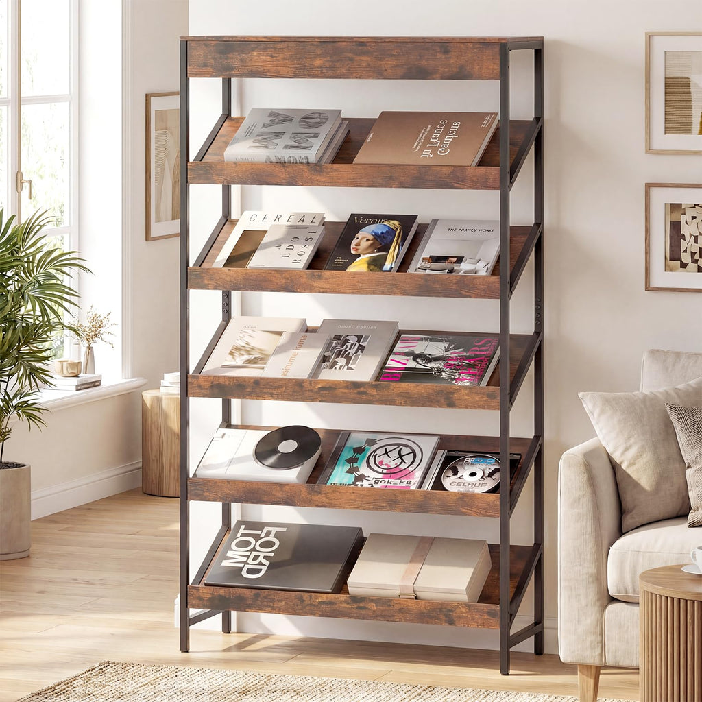 6-Tier Tall Freestanding Bookshelf with Angled Shelves I6792