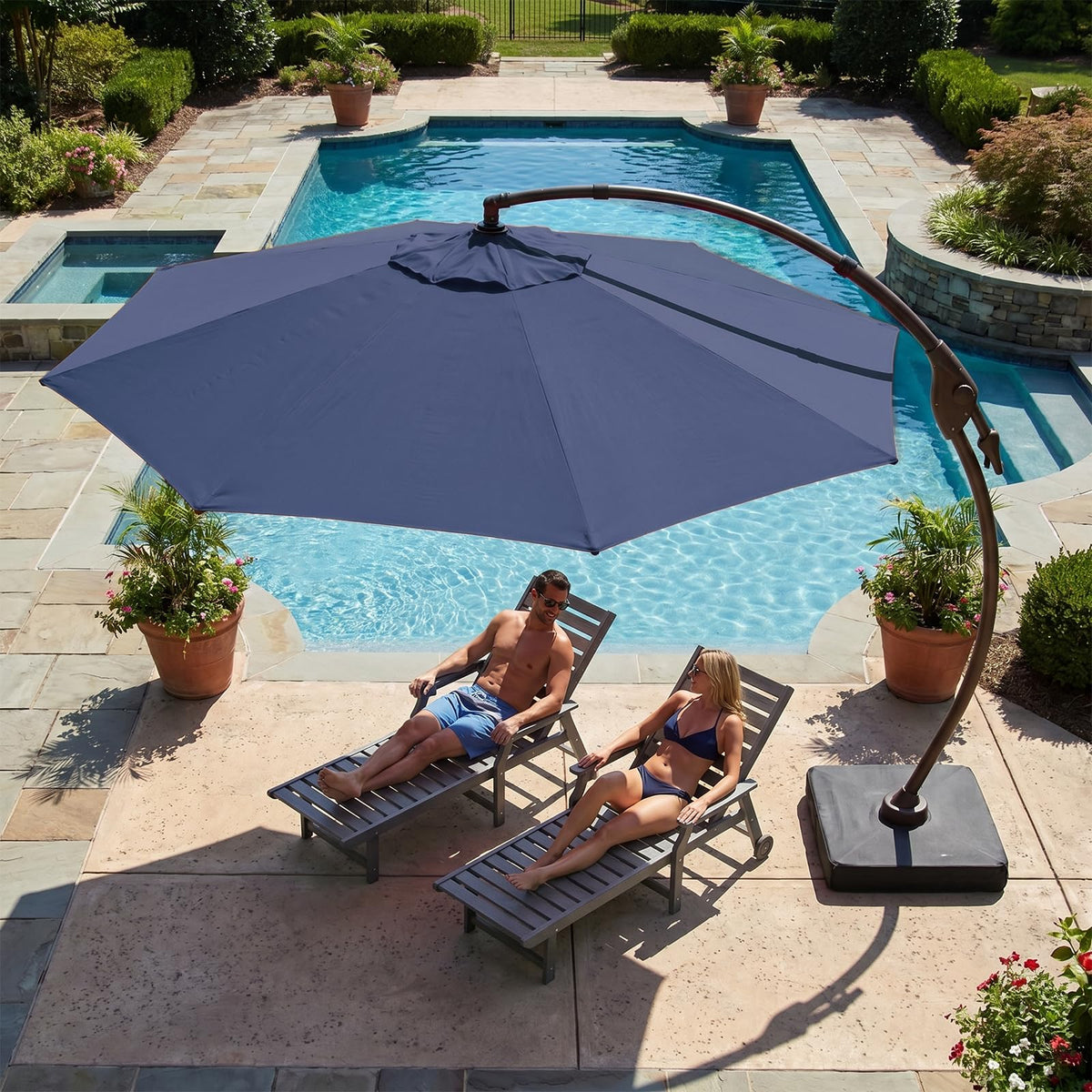 11FT Aluminum Offset Umbrella with Base Q728