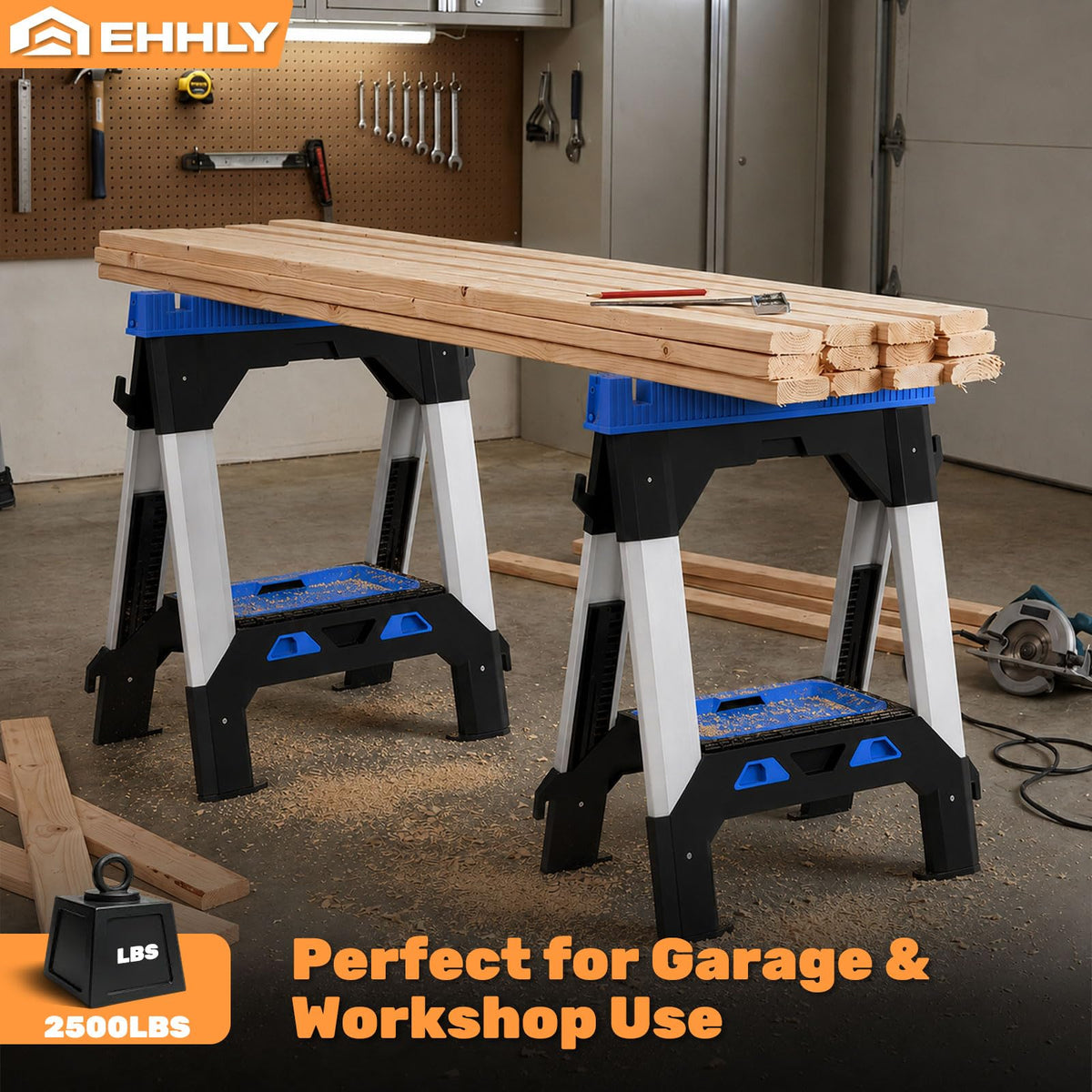 Folding Heavy Duty Sawhorses 2 Pack, 2500 LBS Load Capacity V15744
