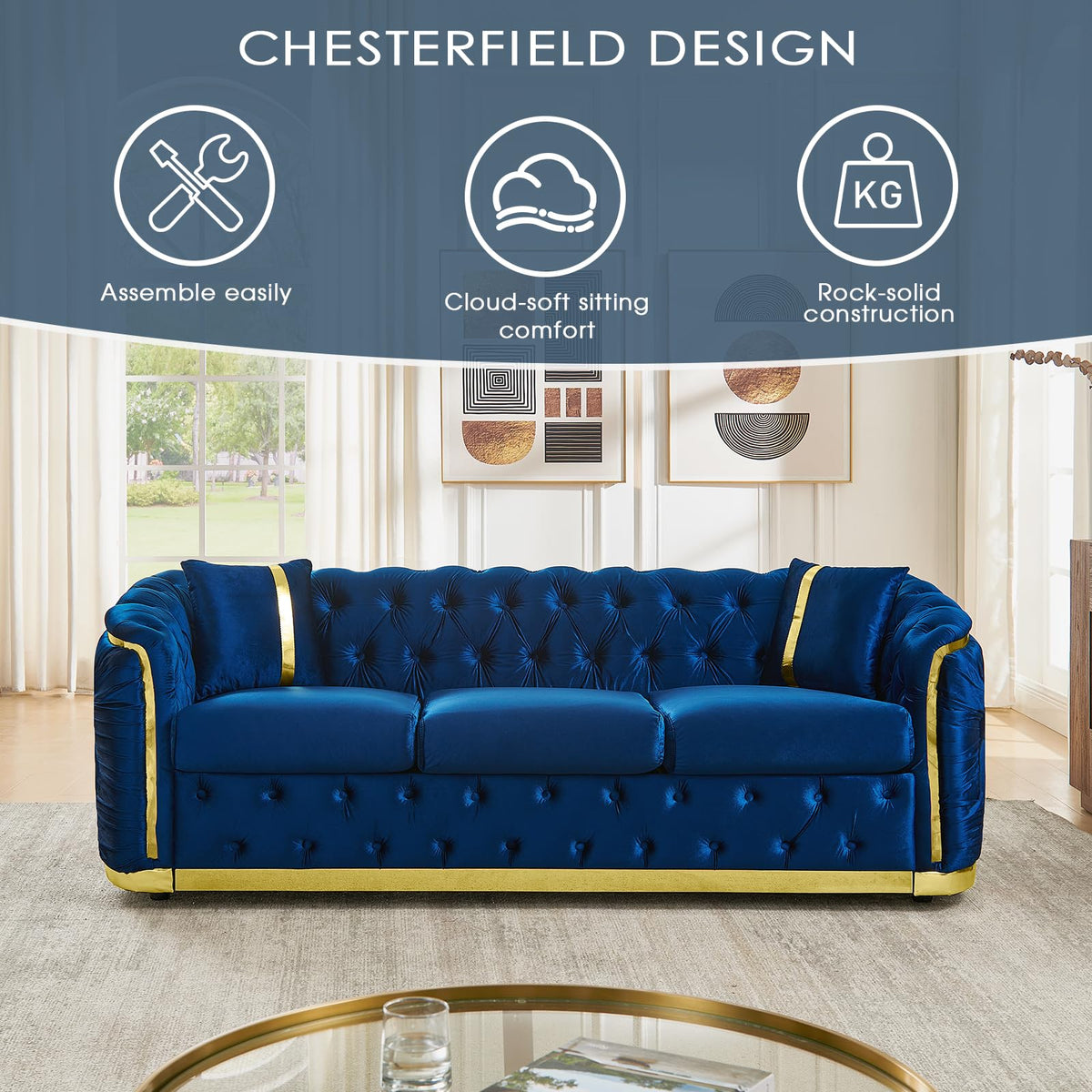 Velvet Button Tufted Chesterfield Sofa Set B7993