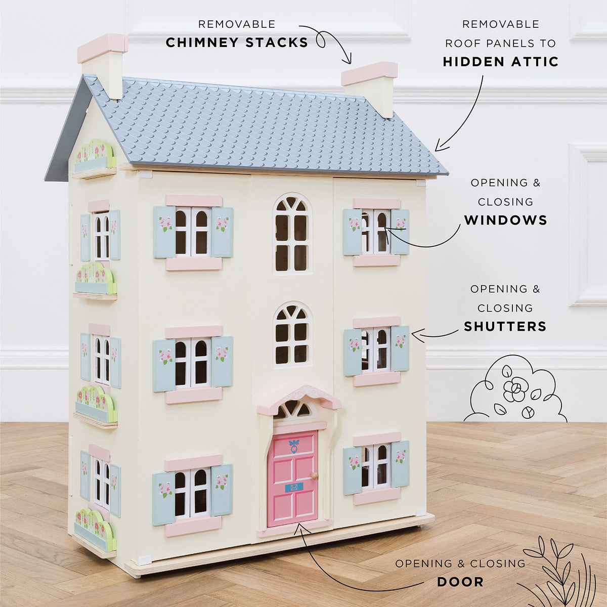 4 Storey Wooden Doll House Play Set W104810