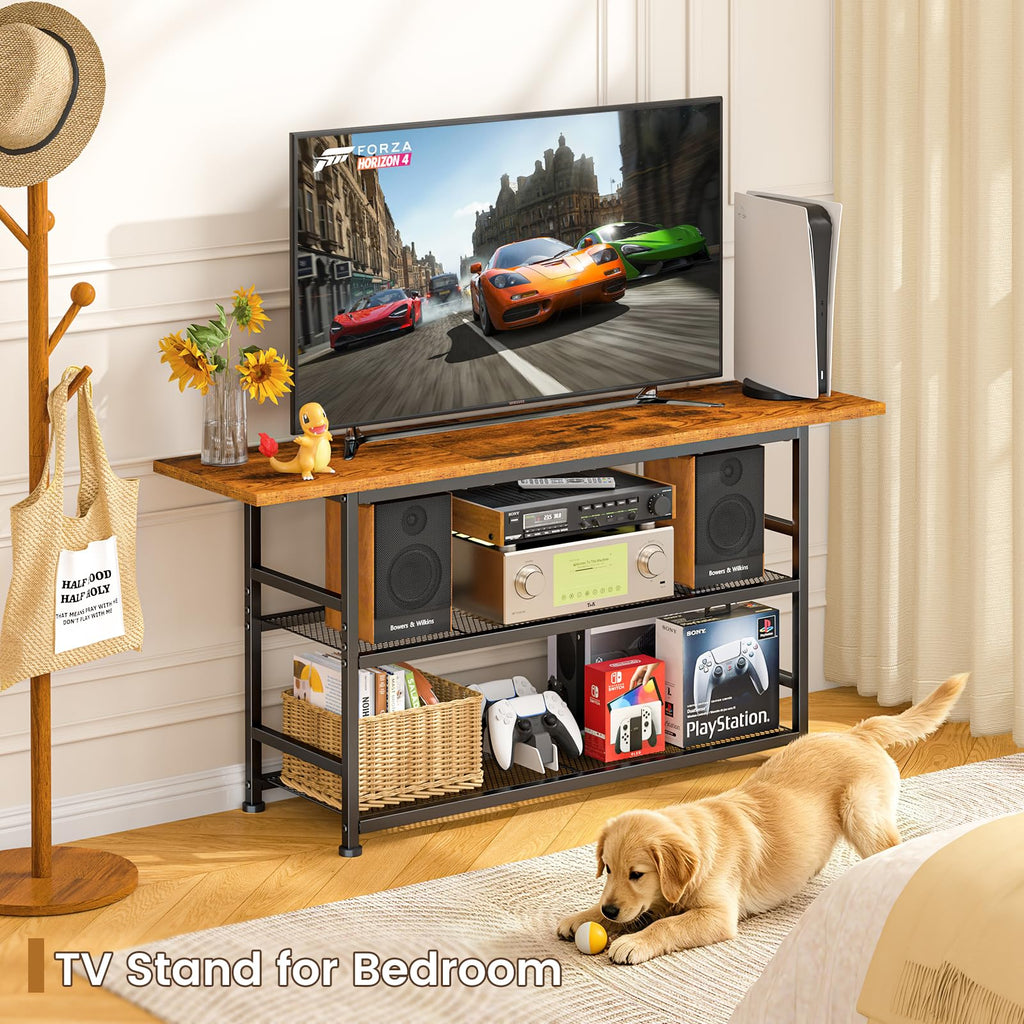 Rustic Brown TV Stand up to 55 Inch with 3 Tier Storage Shelves Y99818