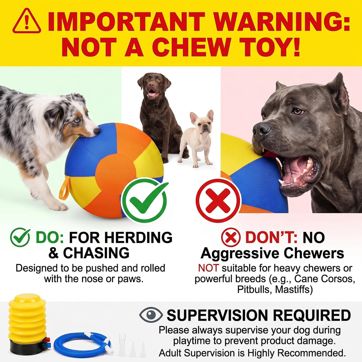 Inflatable Dog Ball with Handle Cover & Pump 18in E578762