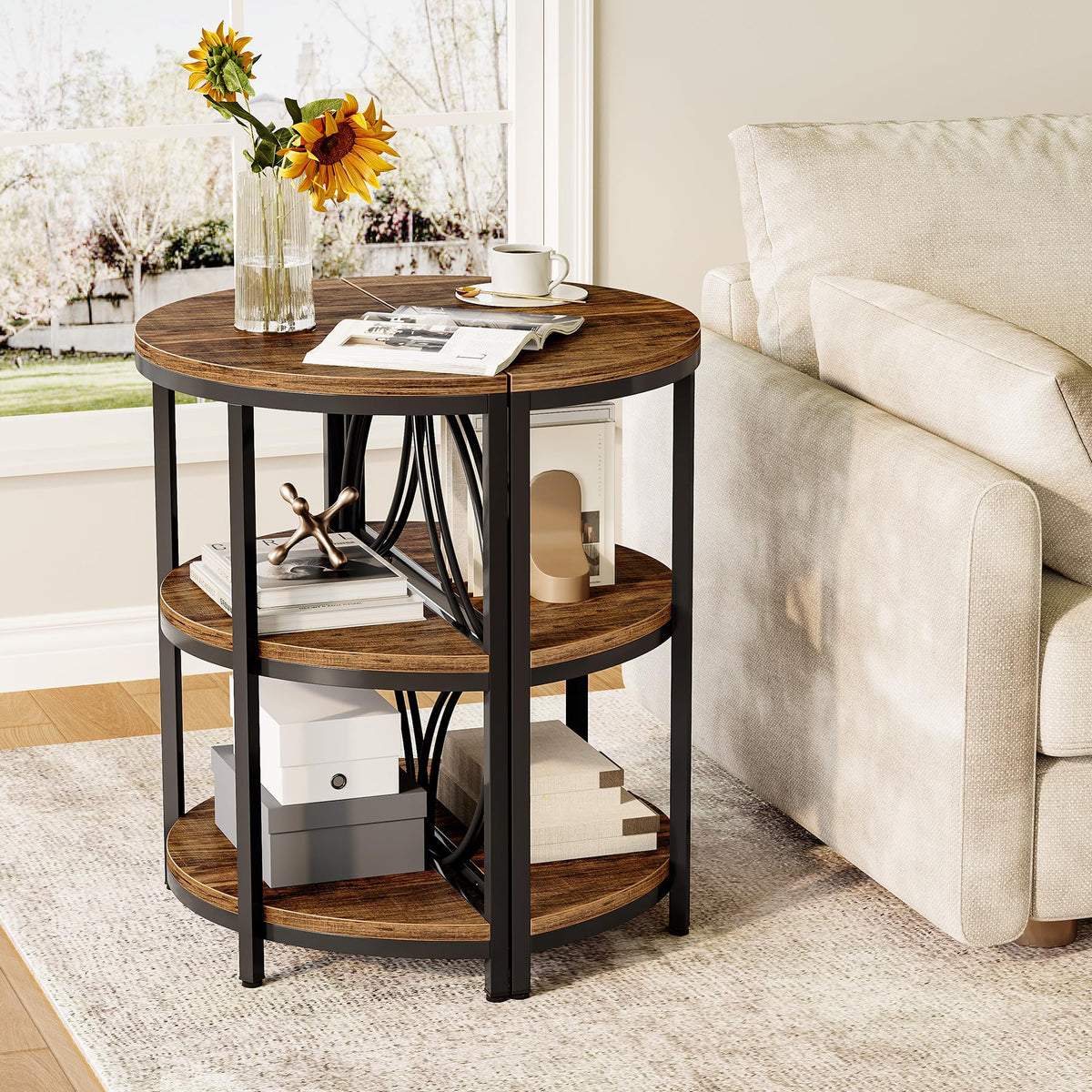 Half Round 3-Tier Narrow Side Table with Metal Frame H8820