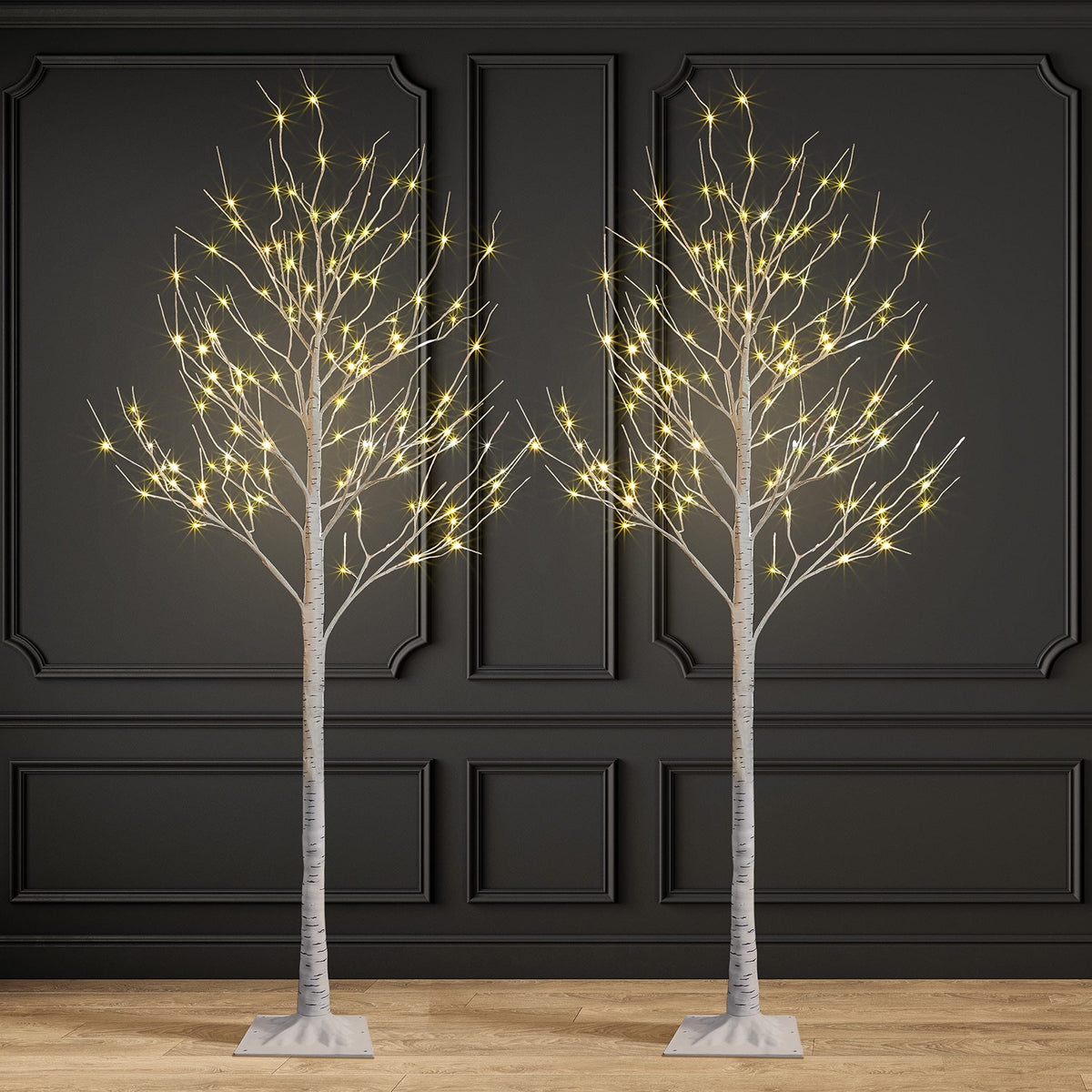 2 Pack 8FT 132 LED Lighted Artificial Birch Tree Warm White P482