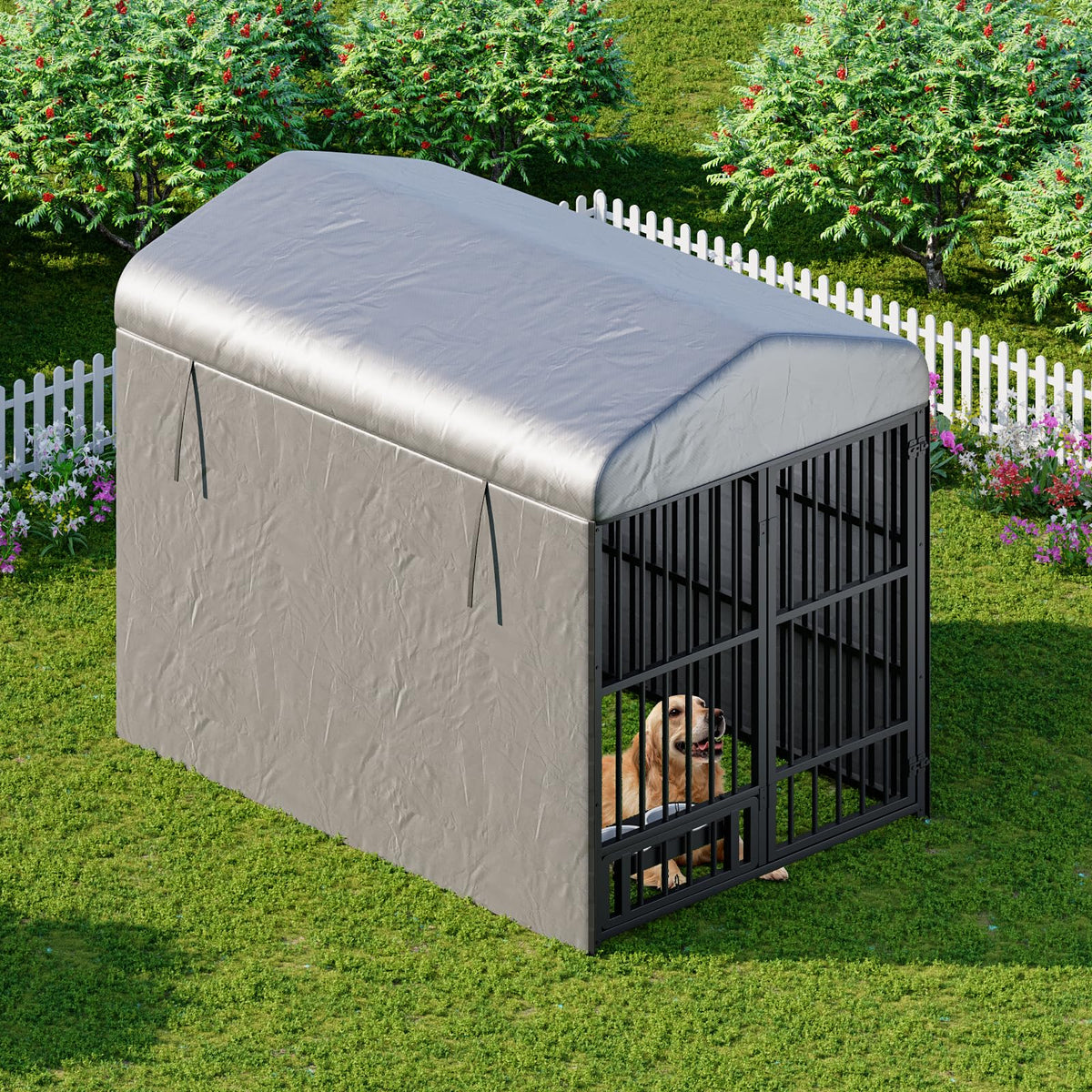 Black Dog Kennel with Cover and Feeding Bowls M807228