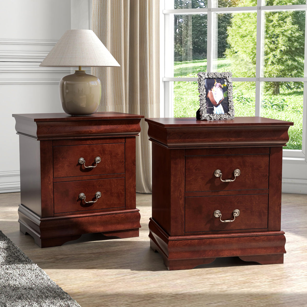 Solid Wood Nightstands Set of 2 with Drawers C744540