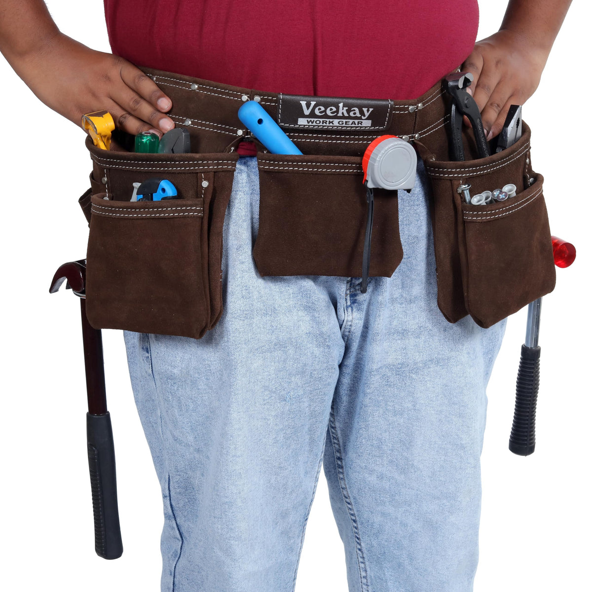 Brown Suede Leather 11-Pocket Tool Belt V4608